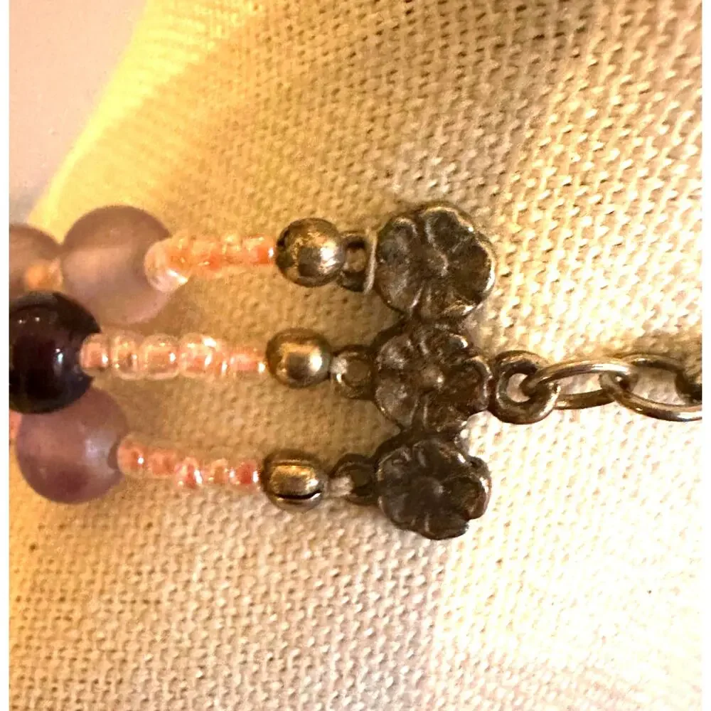 Purple Glass Beaded Necklace Bracelet Jewelry Set Boho Bohemian Beads